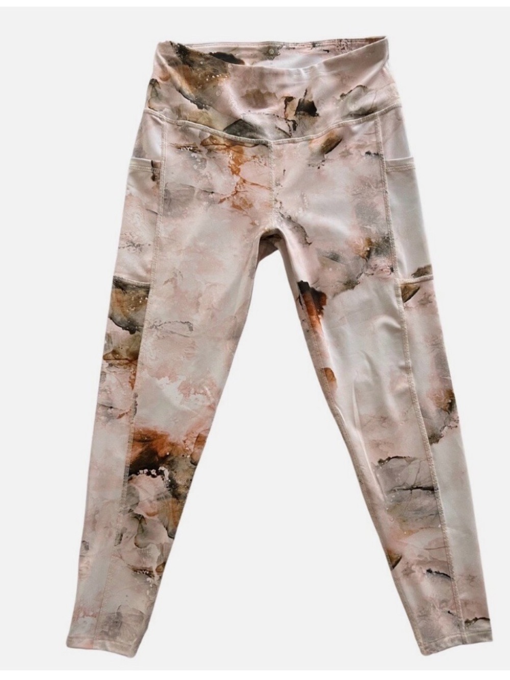 Apana Pink Stonewash Print 7/8 Length Yoga Pants With Pockets